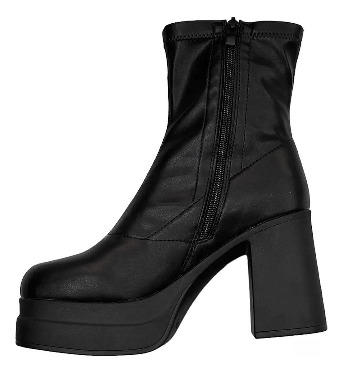 Botín Alto Negro De Eco Cuero Caña Media Para Mujer 2388-3