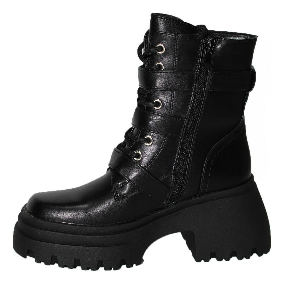 Botines Negro De Tres Hebillas Y Cordones En Cuero-4