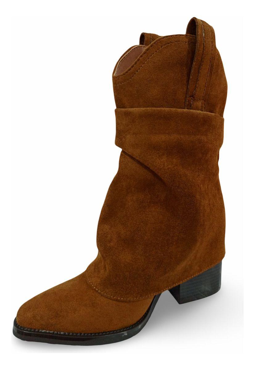 Botín De Mujer Vaquero Casual En Gamuza-1