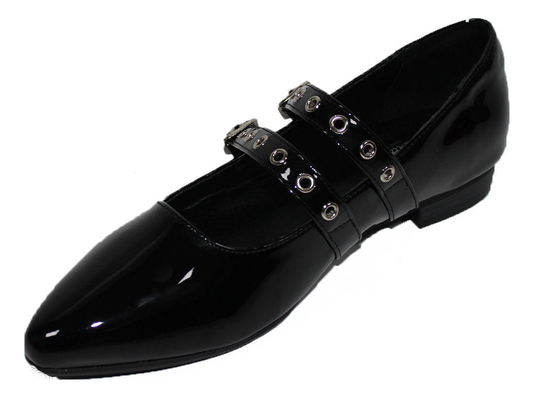 Zapatilla Negra Con Dos Hebilla De Charol Mocasines De Dama-3