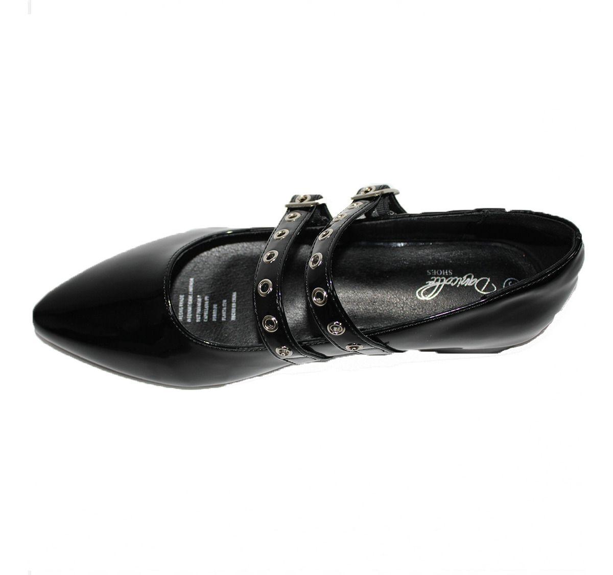 Zapatilla Negra Con Dos Hebilla De Charol Mocasines De Dama-4