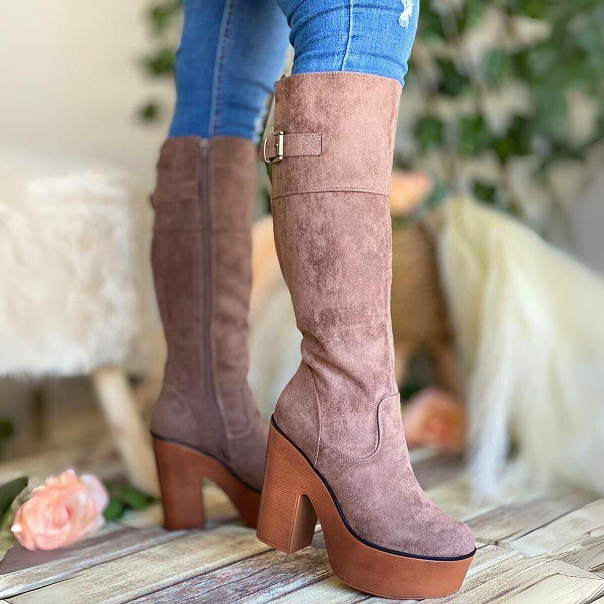 Bota Bucanera Con Taco Y Chiporro Invierno Camel Negro Khaki-9