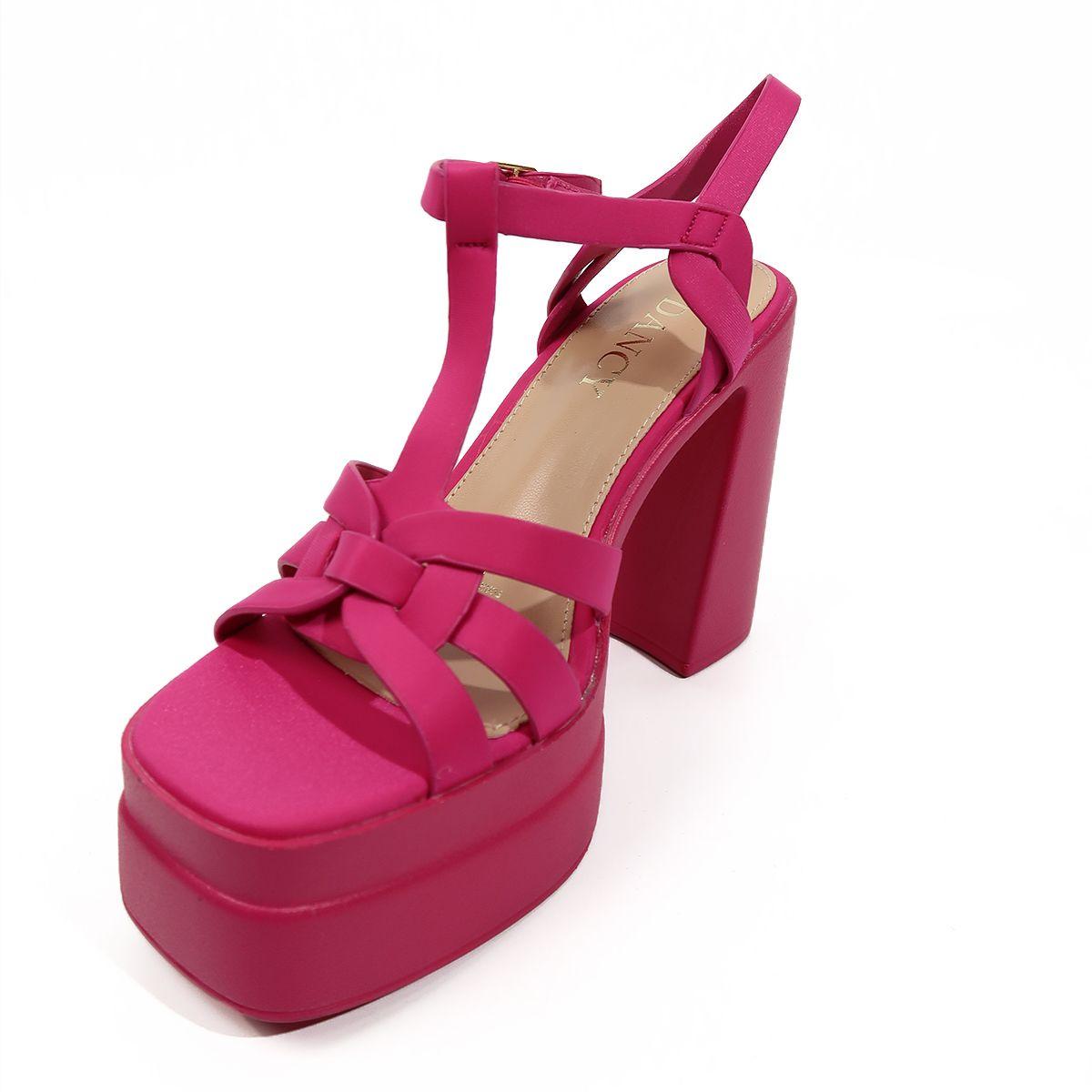 Sandalias Con Taco Abiertas Fucsia De Tres Tiras-6