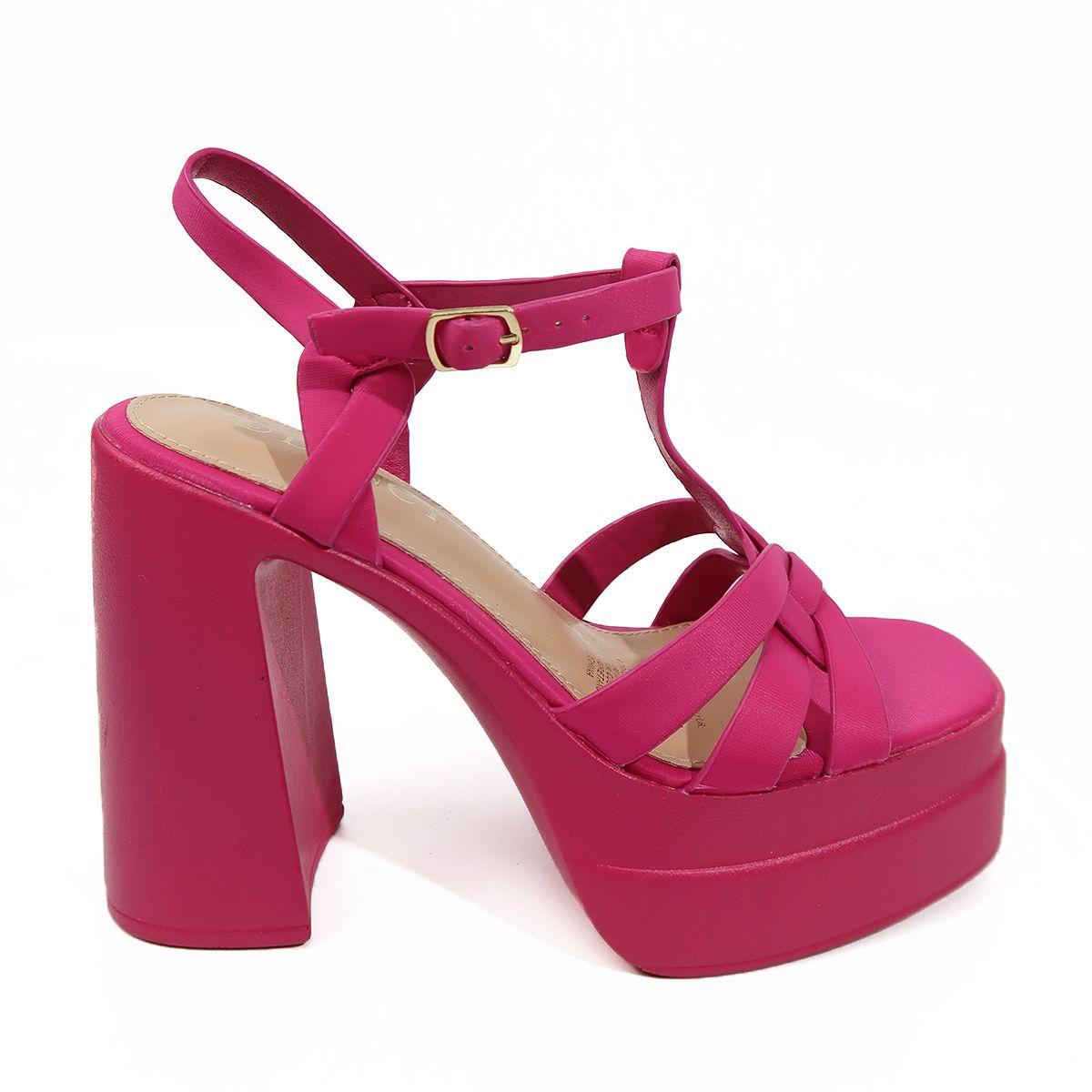 Sandalias Con Taco Abiertas Fucsia De Tres Tiras-7