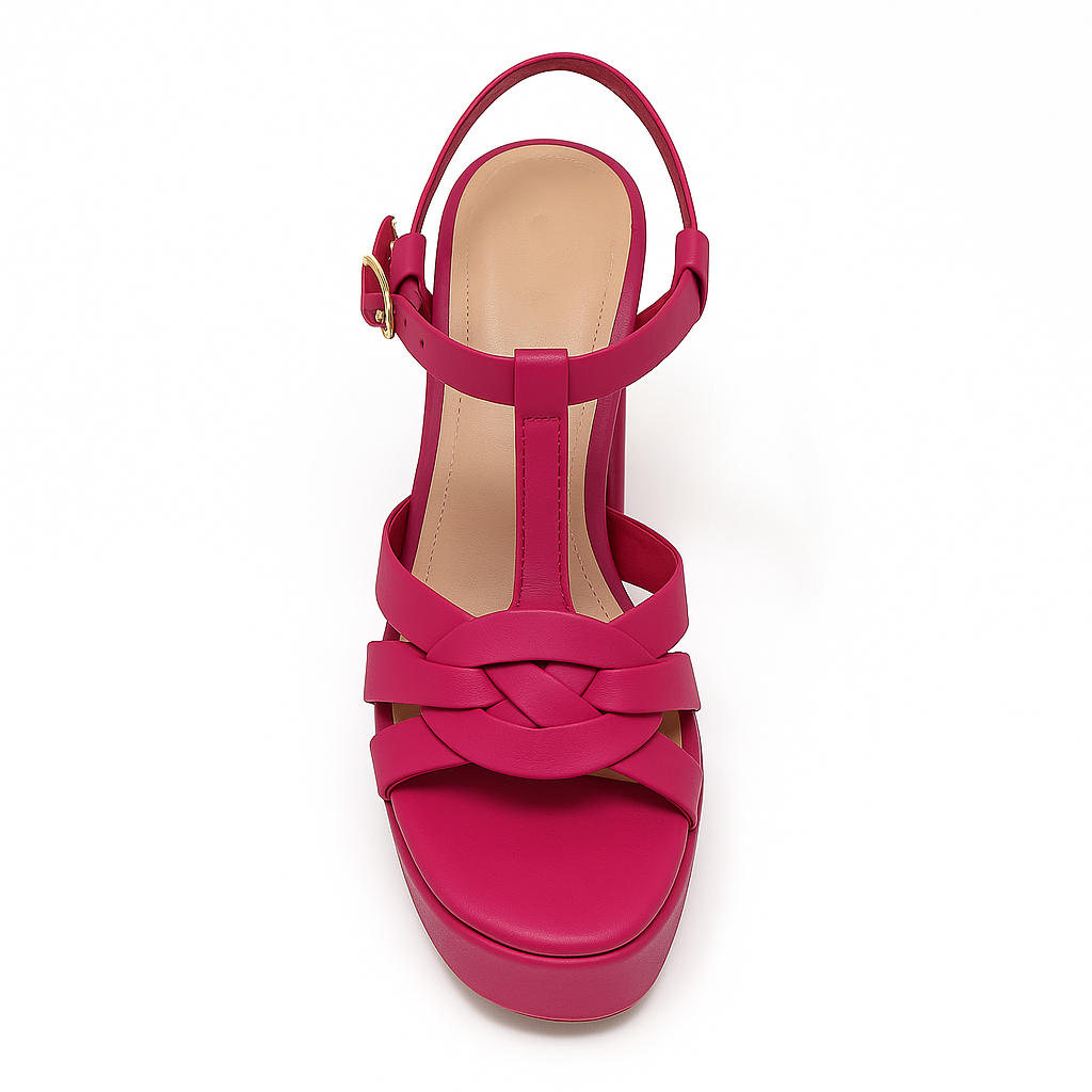 Sandalias Con Taco Abiertas Fucsia De Tres Tiras-8