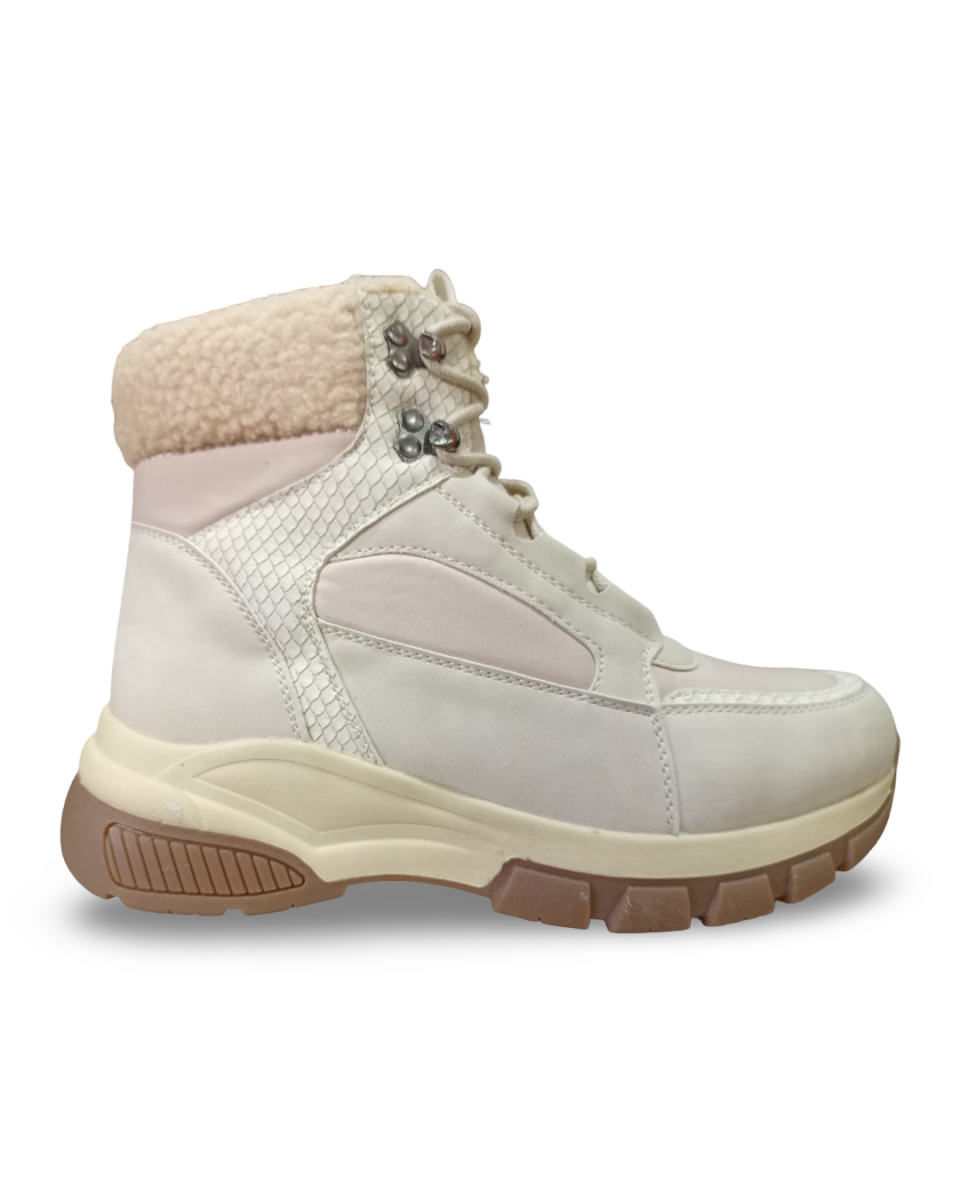 Botín Térmico Acolchado Negro Y Beige Pasadores Metálicos-2