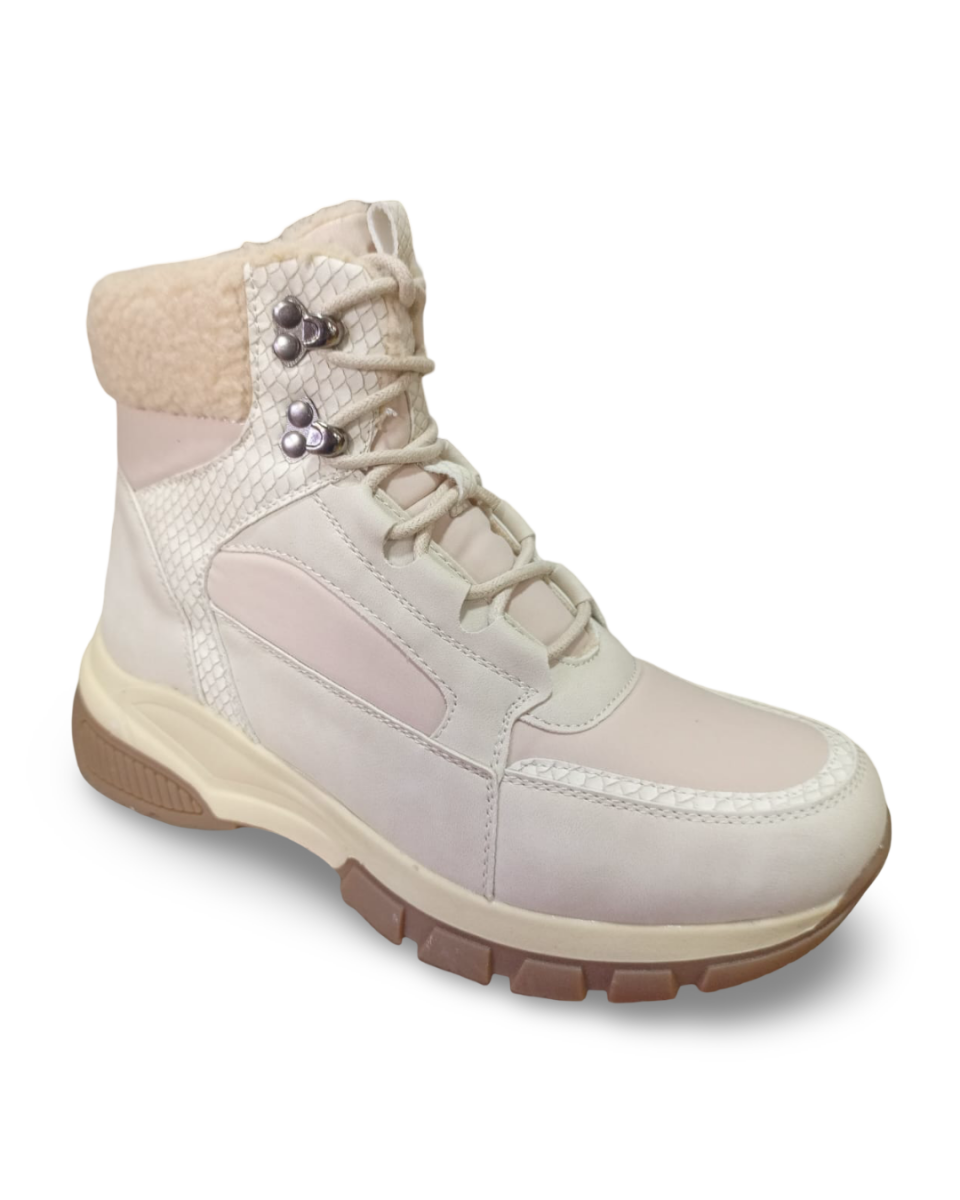 Botín Térmico Acolchado Negro Y Beige Pasadores Metálicos-3