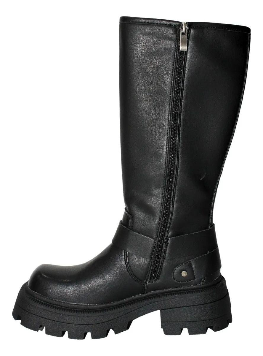 Bota Larga Con Hebillas Vintage En Negro Y Café-2