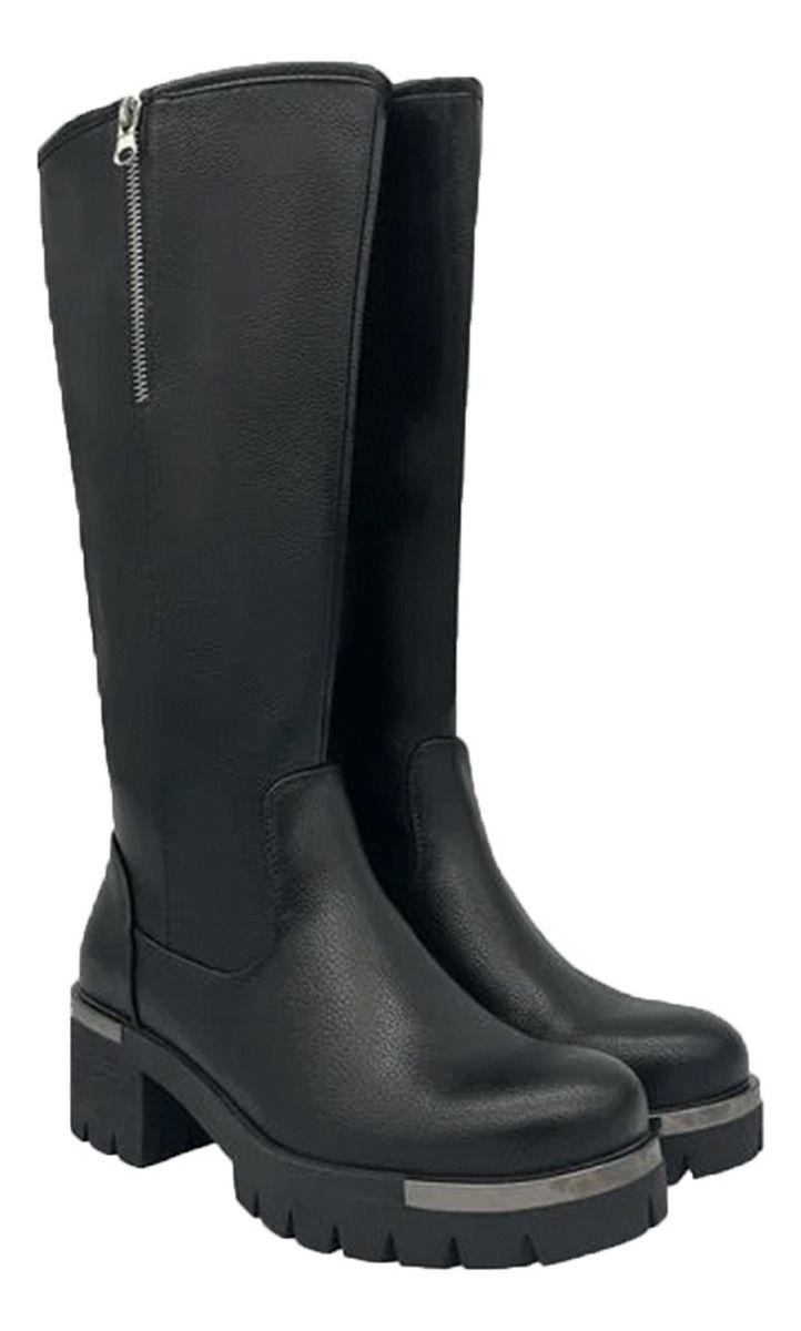 Bota Larga Mujer Casual Eco Cuero Moda Clasico-3