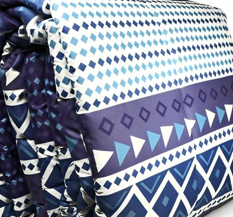 Plumón Estampado + Fundas + Sábanas 2 plazas / Geométrico Azul - Blanco -2
