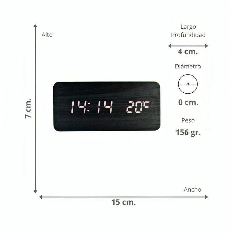 Reloj Digital LED Tipo Madera Zen Negro-3