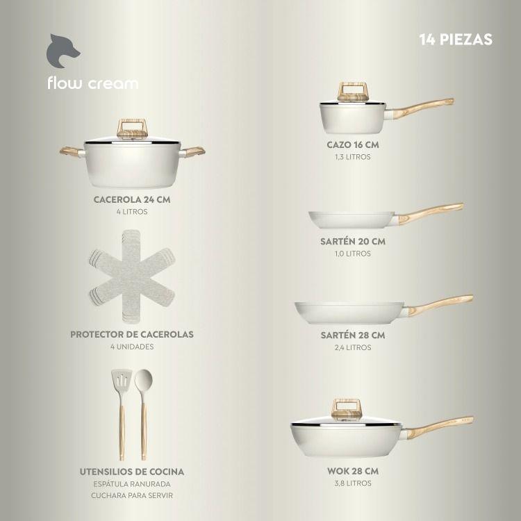 Bateria Cocina 14 Pzs  Aluminio Forjado Antiadherente Flow Beige-3