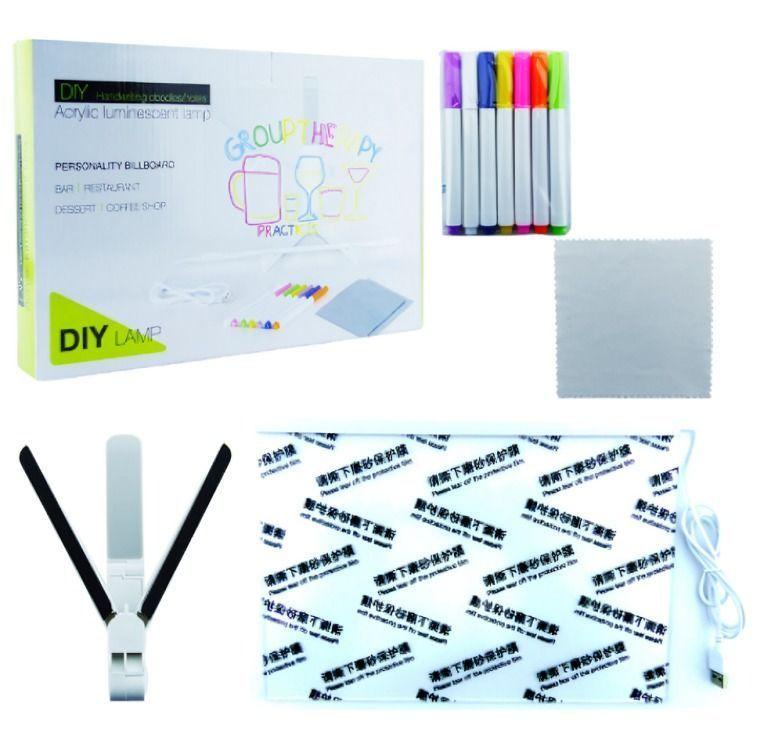 PIZARRA LED ACRILICA TRANSPARENTE CON LUZ MOD.20X30CM+7 PLUMONES CON SOPORTE-0