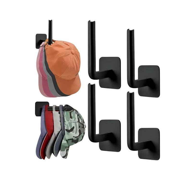 Pack De 04 Soportes Perchero Para Sombreros Con Adehesivo Negro-2