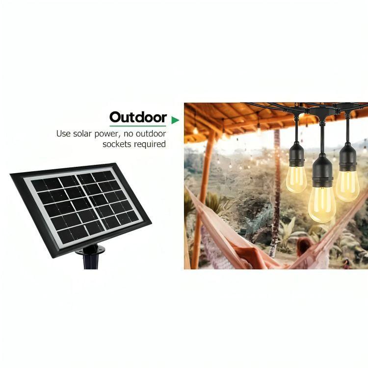 Guirnalda 10 Metros Panel Solar Con 10 Ampolletas Led Calida-3