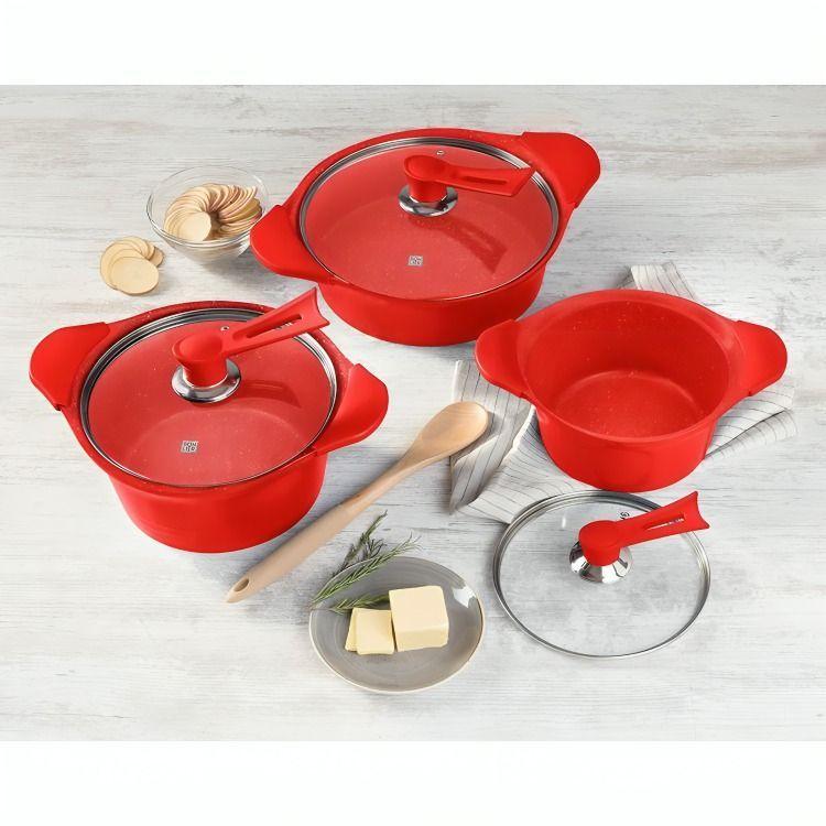 Batería Cocina 6 Piezas Aluminio Fundido Roja BOHLIER 2.4-3