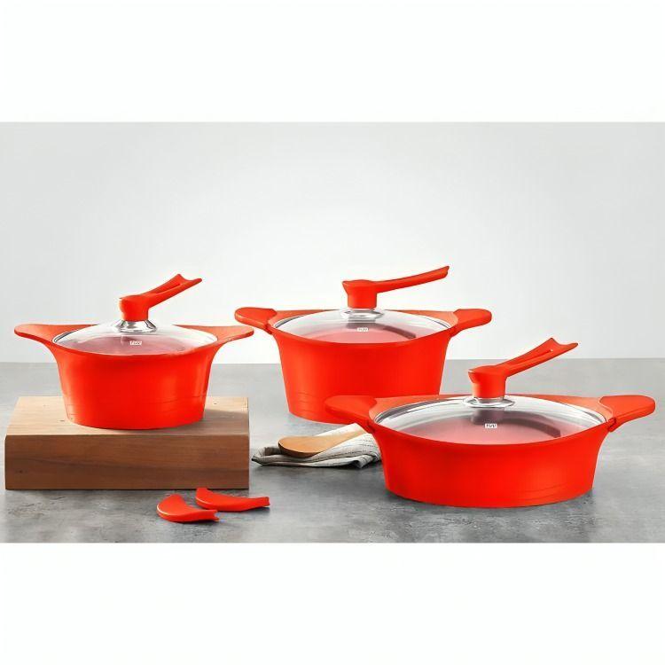 Batería Cocina 6 Piezas Aluminio Fundido Roja BOHLIER 2.4-4