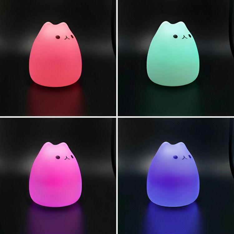 Lámpara de Noche de Silicona LED RGB Squishy Gatito-3