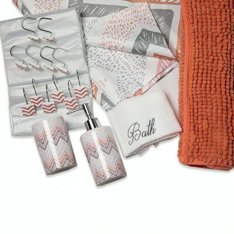 Set de Baño Ema 18 Piezas / Coral Lineas Diagonales Coral Gris – Doral-2