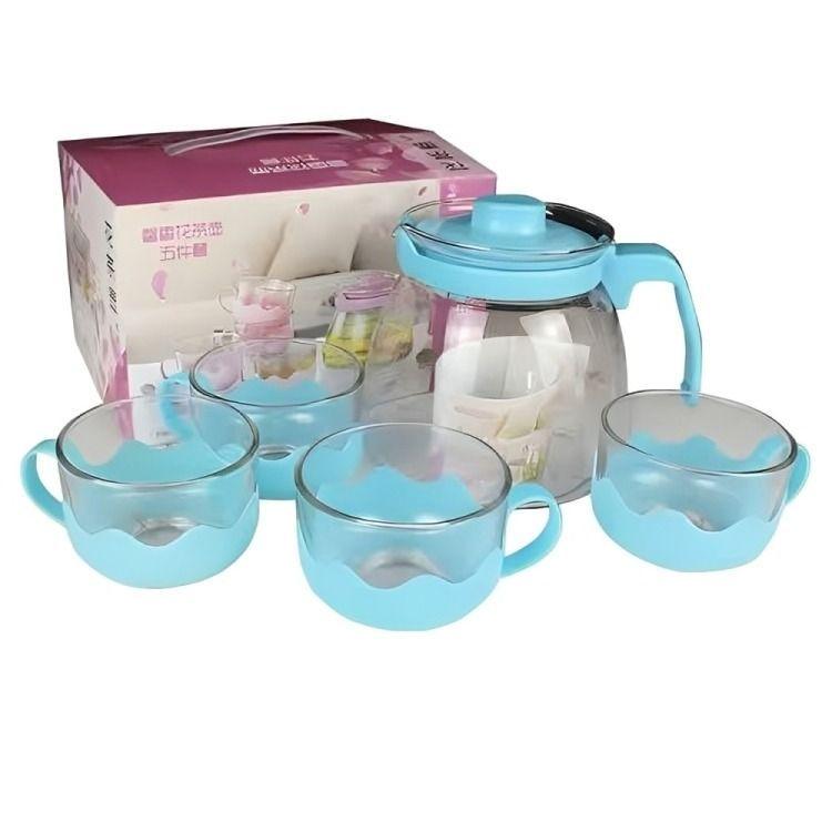 TETERA DE VIDRIO CON SET 4 TAZAS -0