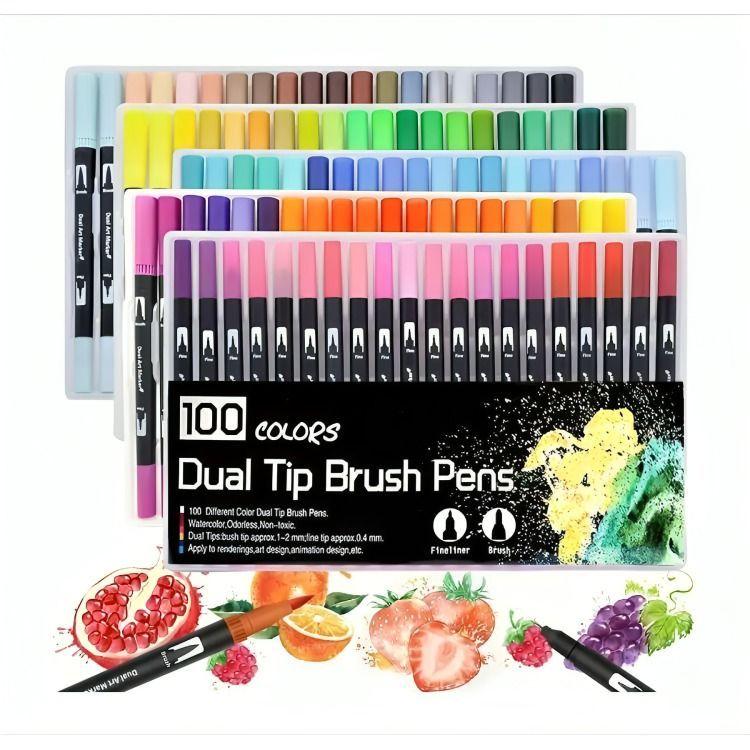 100 Marcadores De Doble Punta Tipo Pincel Colores-2