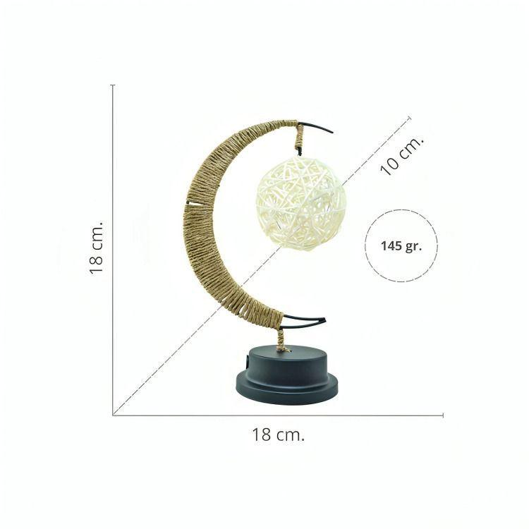 Lámpara LED Media Luna con Cáñamo y Colgante Rattan-3