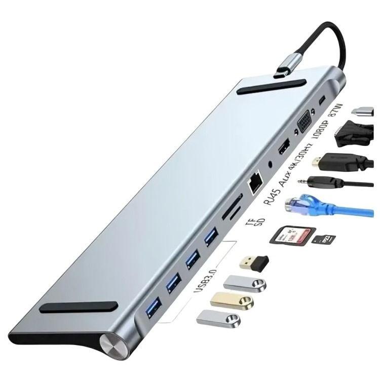 Adaptador Hub 11 En 1 Usb Tipo C Usb-c Hdmi Vga -0