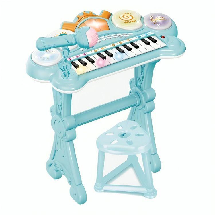 Teclado Electrónico Piano Para Niños Musical Con Micrófono-Azul-1