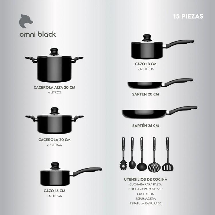 Batería de Cocina 15 Piezas Omni Black Aluminio Antiadherente-4