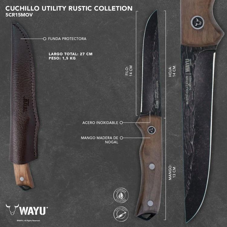 CUCHILLO UTILIY CON FUNDA RUSTIC COLECCTION WAYU-3