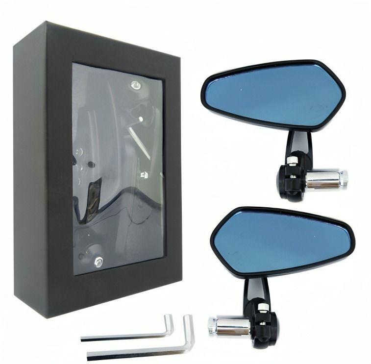 ESPEJO PARA MOTO PARA MANILLAR ALUMINIO  EL PAR VIDRIO AZUL C/PLATA-2