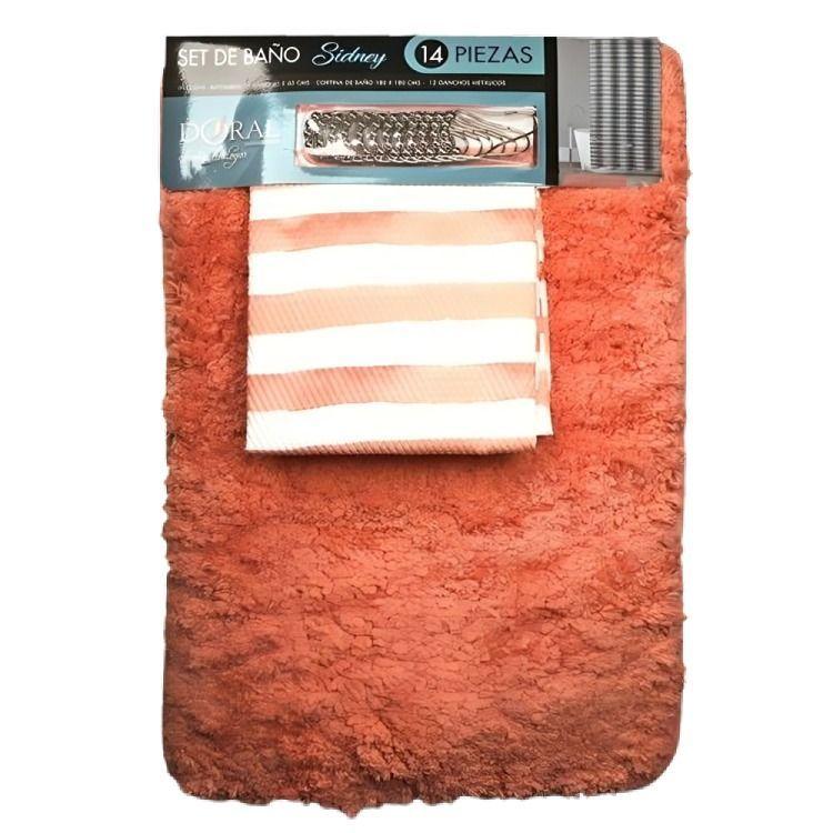 Set de Baño 14 Piezas Sidney / Franjas Coral – Doral-0