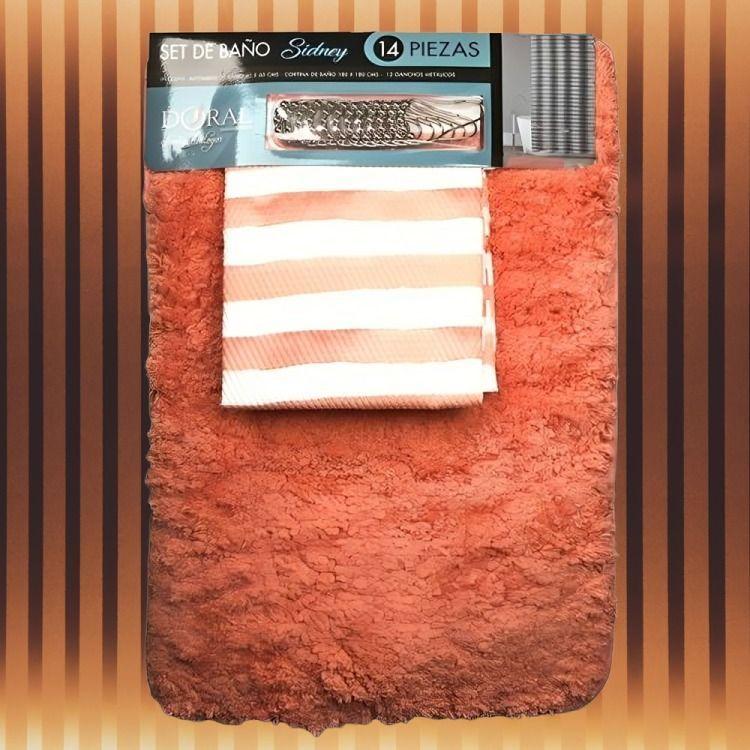 Set de Baño 14 Piezas Sidney / Franjas Coral – Doral-1
