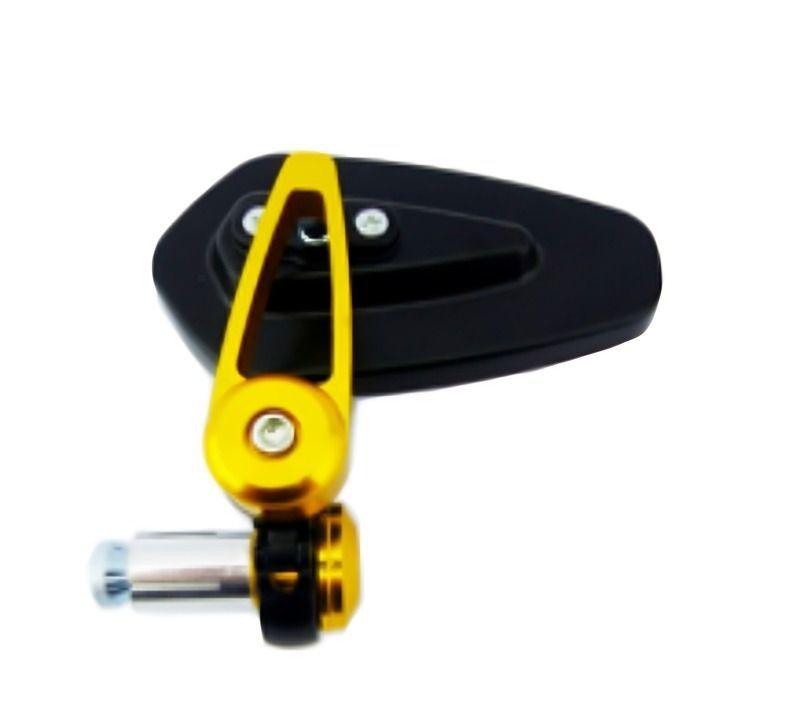 ESPEJO PARA MOTO PARA MANILLAR ALUMINIO AMARILLO EL PAR VIDRIO AZUL -0