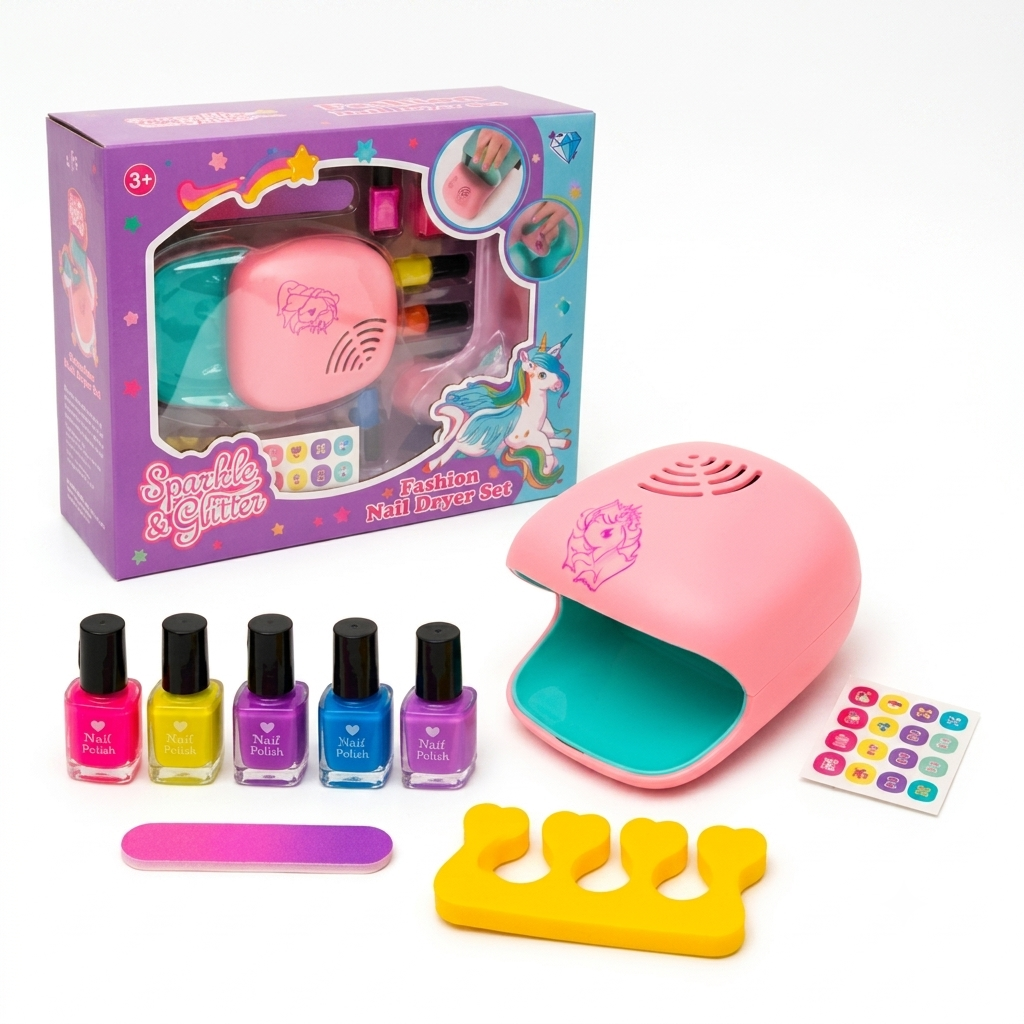 Kit Manicura Infantil Unicornio con Secador De Uñas Con Luz Y Accesorios 9 Pzs-0