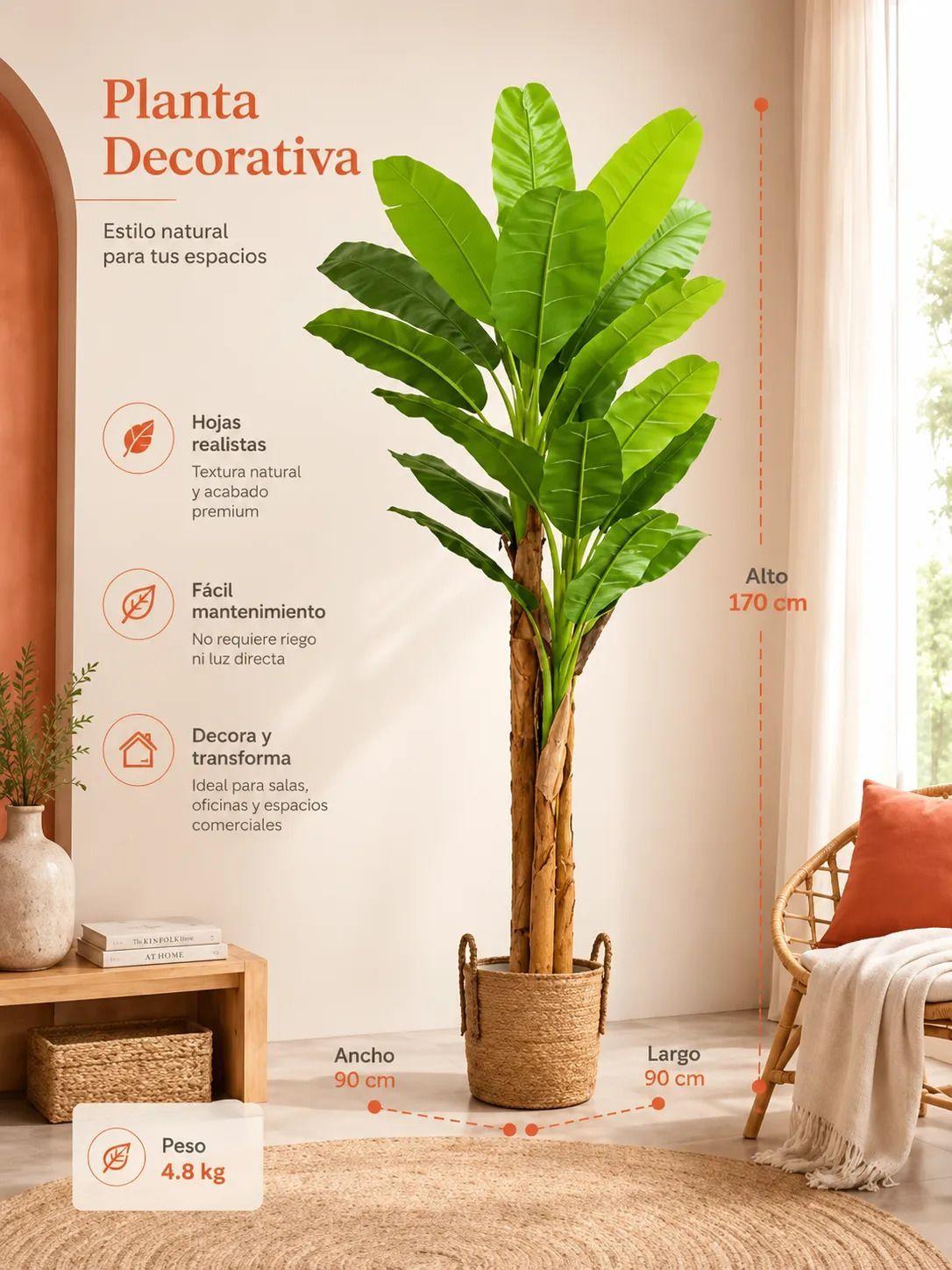 Planta Artificial Banano Bananero Macetero 170 cm-4