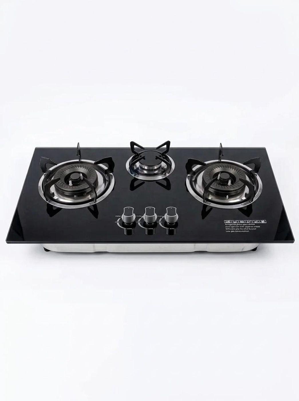 Cocina Encimera A Gas Placa Vidrio Templado 3 Platos Con Chi Negro-0