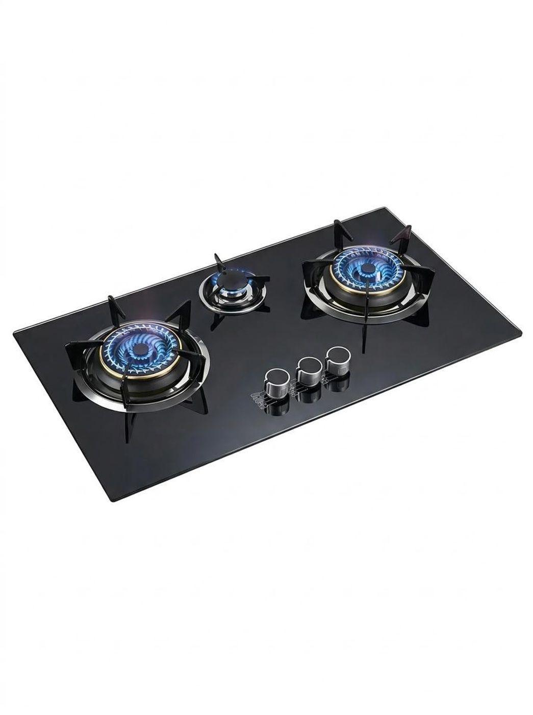 Cocina Encimera A Gas Placa Vidrio Templado 3 Platos Con Chi Negro-4