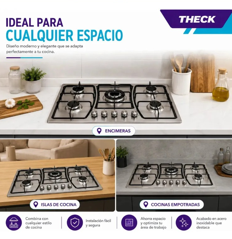 Encimera a Gas Natural 5 Quemadores Acero Inoxidable Empotrable-2