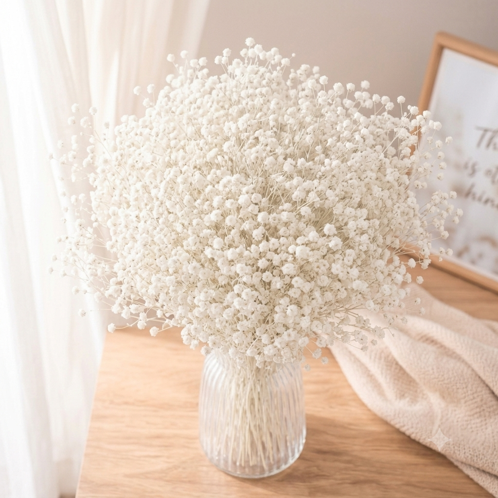 Ramo de Flores Secas Preservadas Gypsophila Blanco Decorativo-2