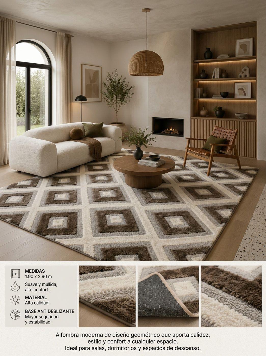 Alfombra De Rombos Para Living Resistente Decorativa 3 X 2-2