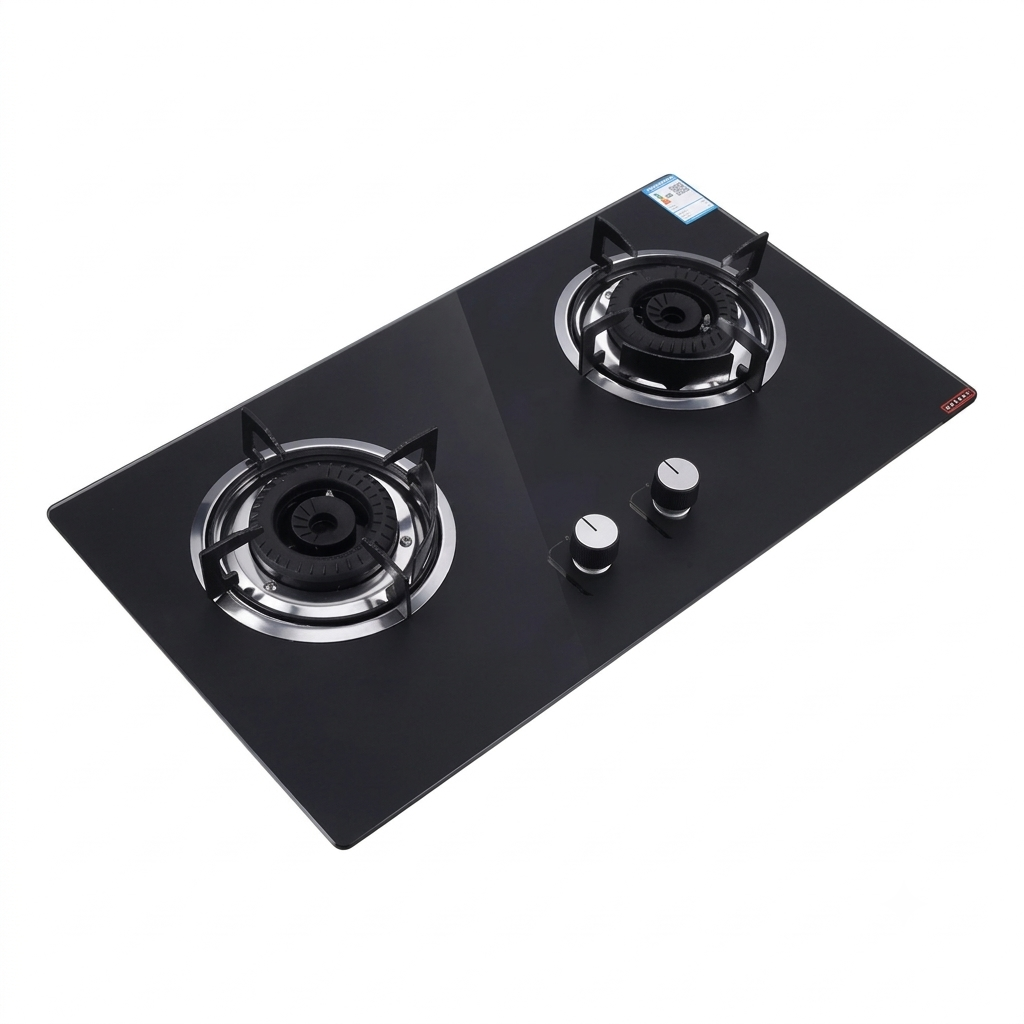 Encimera a Gas 2 Platos Vidrio Templado Negro-3