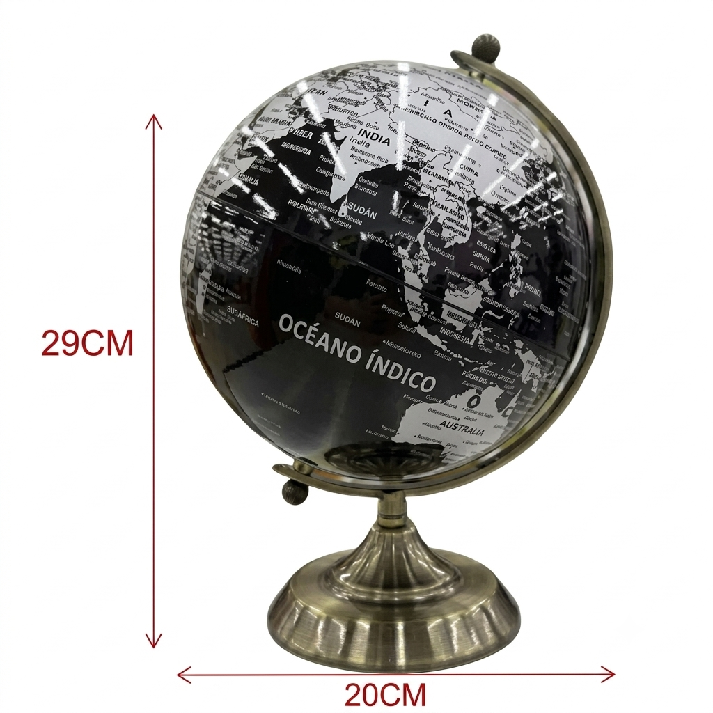 Globo Terraqueo Giratorio Decorativo Base Metal 29cm Cencosud-2