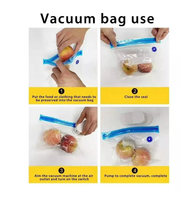 Mini Compresor Aire Inflador Vacío Alimento 2 En 1 + 5 Bolsa-4