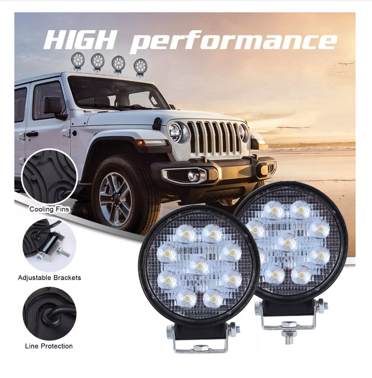 X4 Luces Foco Neblinero Led 27w 4x4 Auto Caminon Redondo-5