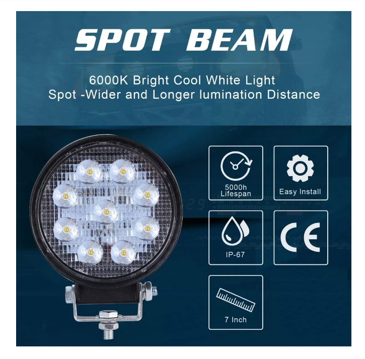 X4 Luces Foco Neblinero Led 27w 4x4 Auto Caminon Redondo-3