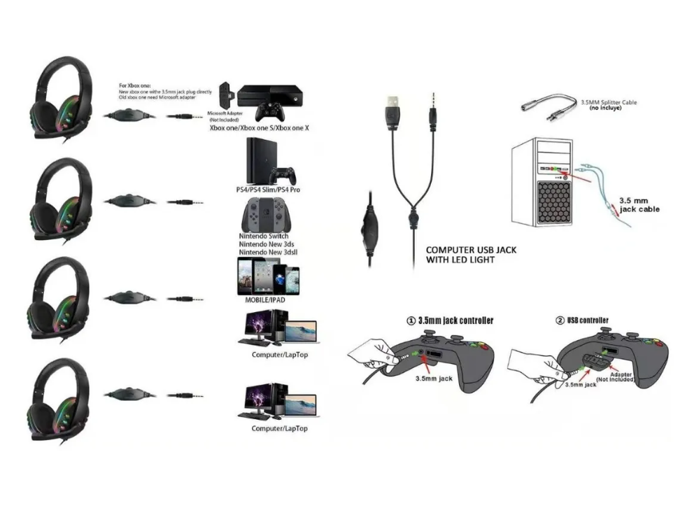 Audífono Gamer Micrófono Usb Luz Led Rgb Para Ps4 Xbox One-3