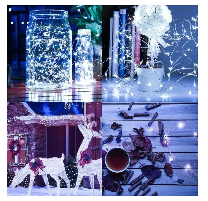 Lámpara Solar Luces Tira Led Al Aire 12 Mts 100 Led Navidad 2-7