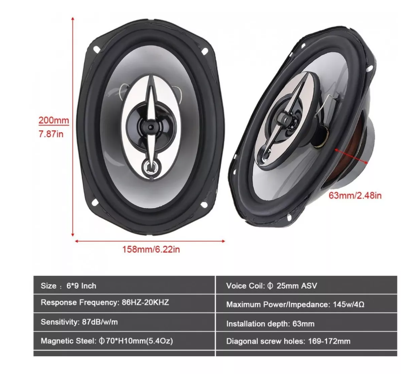 Kit 2 Parlantes Auto 6x9 Ovalados 1000w Coaxial 3 Vías Hifi-3