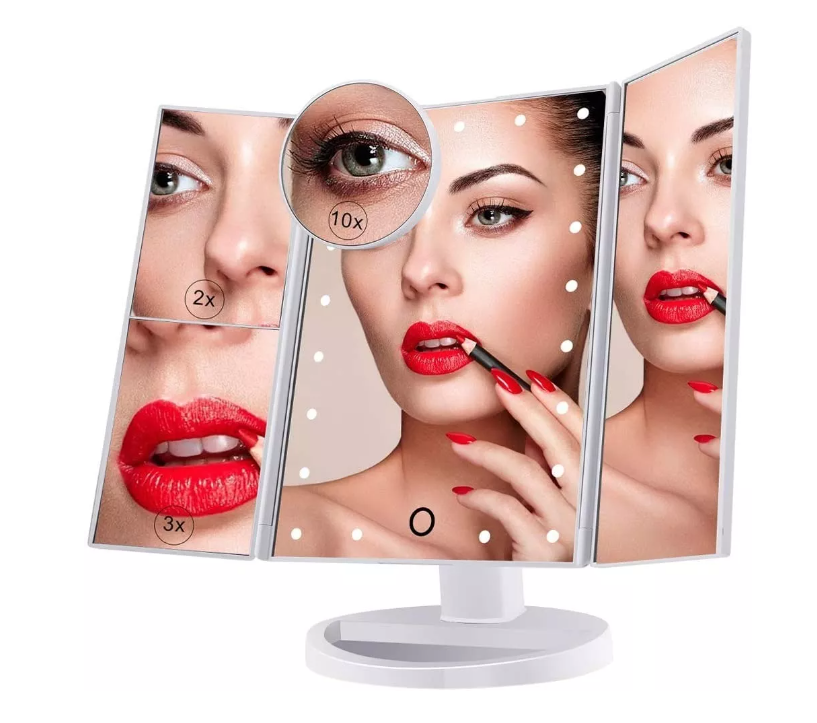 Espejo Maquillaje 22 Luces Led Aumento X1x2 X3 X10 Giratorio-0